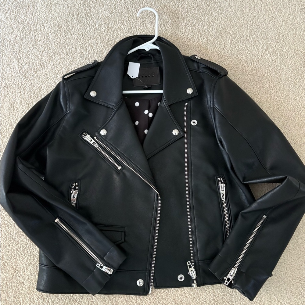 Blank NYC Black Leather Moto Jacket with Silver Details